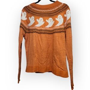 Halloween Ghost Orange Sweater size Large